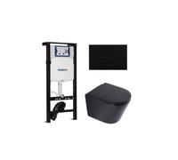 QeramiQ Dely Ensemble WC - 36.3x51.7cm - cuvette profonde - rimless - Réservoir encastré avec mécanisme de chasse Geberit UP320 - abattant WC softclose 35 mm - plaque de commande en plastique noir mat