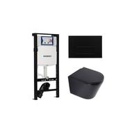 QeramiQ Dely Ensemble WC - 36.3x51.7cm - cuvette profonde - rimless - Réservoir encastré avec mécanisme de chasse Geberit UP320 - abattant WC softclose 35 mm - plaque de commande métal noir mat - bout