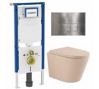 QeramiQ Dely Ensemble WC - 36.3x51.7cm - cuvette profonde - rimless - réservoir encastré Geberit UP720 - abattant WC softclose 35 mm - plaque de commande acier - boutons rectangulaires - beige mat SW1