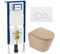 QeramiQ Dely Ensemble WC - 36.3x51.7cm - cuvette profonde - sans bride - réservoir encastré Geberit UP720 - abattant WC softclose - plaque de commande blanc mat - boutons ronds - beige mat SW1000764/S