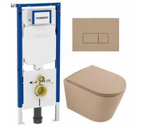 QeramiQ Dely Ensemble WC - 36.3x51.7cm - cuvette profonde - sans bride - réservoir encastré Geberit UP720 - abattant WC à fermeture amortie - plaque de commande taupe - boutons rectangulaires - beige