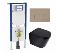 QeramiQ Dely Ensemble WC - 36.3x51.7cm - cuvette profonde - sans bride - réservoir encastré Geberit UP720 - abattant WC softclose - 35mm - plaque de commande taupe - boutons rectangulaires - noir mat
