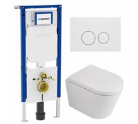 QeramiQ Dely Ensemble WC - 36.3x51.7cm - cuvette profonde - sans rebord - réservoir encastré Geberit UP720 - abattant de WC softclose 35 mm - plaque de commande blanche mate - boutons ronds - blanc ma
