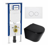 QeramiQ Dely Ensemble WC - 36.3x51.7cm - évacuation profonde - sans bride - réservoir encastré Geberit UP720 - abattant WC softclose 35 mm - plaque de commande blanche mate - boutons ronds - noir mat 