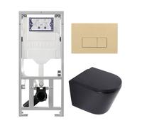 QeramiQ Dely Ensemble WC - 36.3x51.7cm - sortie profonde - sans bride - réservoir encastré Geberit UP320 - abattant WC softclose 35 mm - plaque de commande beige - boutons rectangulaires - noir mat SW