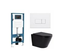 QeramiQ Dely Ensemble WC - réservoir encastré Qeramiq Flush - abattant 35mm - plaque de commande blanche brillante en plastique - boutons rectangulaires - noir mat SW1026253/SW1448813/SW1000769/SW7061