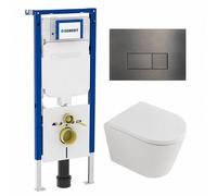 QeramiQ Dely Pack WC - 36,3x51,7cm - à fond creux - sans bride - réservoir encastré Geberit Duofix UP720 Sigma - abattant WC à fermeture douce - plaque de commande en acier - boutons ronds - beige mat
