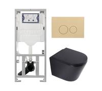 QeramiQ Dely Pack WC - 36,3x51,7cm - à fond creux - sans bride - réservoir encastré Geberit UP320 - abattant WC softclose 35 mm - plaque de déclenchement beige - boutons ronds - noir mat SW1026253/SW1