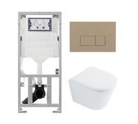 QeramiQ Dely Pack WC - 36,3x51,7cm - à fond creux - sans bride - réservoir encastré Geberit UP320 - abattant WC softclose 35 mm - plaque de déclenchement taupe - boutons rectangulaires - blanc brillan