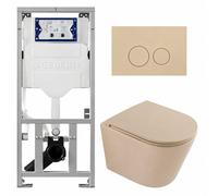 QeramiQ Dely Pack WC - 36,3x51,7cm - à fond creux - sans bride - réservoir encastré Geberit UP320 - abattant WC à fermeture douce - plaque de déclenchement beige - boutons ronds - mat beige SW1000764/