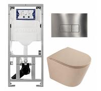 QeramiQ Dely Pack WC - 36,3x51,7cm - à fond creux - sans bride - réservoir encastré Geberit UP320 - abattant WC à fermeture douce - plaque de commande en acier - boutons rectangulaires - beige mat SW1