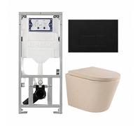 QeramiQ Dely Pack WC - 36,3x51,7cm - à fond creux - sans bride - réservoir encastré Geberit UP320 - abattant WC softclose 35 mm - plaque de commande métal noir mat - boutons rectangulaires - beige mat