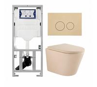 QeramiQ Dely Pack WC - 36,3x51,7cm - à fond creux - sans bride - réservoir encastré Geberit UP320 - abattant WC softclose 35 mm - plaque de déclenchement beige - boutons ronds - mat beige SW1000764/SW