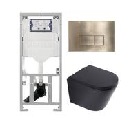 QeramiQ Dely Pack WC - 36,3x51,7cm - à fond creux - sans bride - réservoir encastré Geberit UP320 - abattant WC softclose 35 mm - plaque de déclenchement en laiton brossé - boutons rectangulaires - no