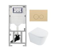QeramiQ Dely Pack WC - 36,3x51,7cm - à fond creux - sans bride - réservoir encastré Geberit UP320 - abattant WC softclose 35 mm - plaque de déclenchement beige - boutons ronds - blanc brillant SW10262
