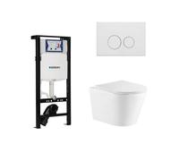 QeramiQ Dely Pack WC - 36,3x51,7cm - à fond creux - sans bride - réservoir encastré Geberit UP320 - abattant WC à fermeture douce - plan de déclenchement blanc mat - boutons ronds - blanc brillant SW1
