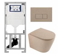 QeramiQ Dely Pack WC - 36,3x51,7cm - à fond creux - sans bride - réservoir encastré Geberit UP320 - abattant WC à fermeture douce - plaque de déclenchement taupe - boutons rectangulaires - beige mat S