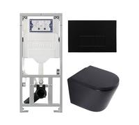 QeramiQ Dely Pack WC - 36,3x51,7cm - à fond creux - sans bride - réservoir encastré Geberit UP320 - abattant WC softclose 35 mm - plaque de commande en métal noir mat - boutons rectangulaires - noir m