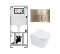 QeramiQ Dely Pack WC - 36.3x51.7cm - à fond creux - sans bride - réservoir encastré Geberit UP320 - abattant WC softclose 35 mm - plaque de déclenchement en laiton brossé - boutons rectangulaires - bl