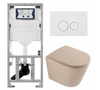 QeramiQ Dely Pack WC - 36,3x51,7cm - à fond creux - sans bride - réservoir encastré Geberit UP320 - abattant WC à fermeture douce - plaque de déclenchement blanche mate - boutons ronds - beige mat SW1