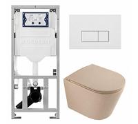 QeramiQ Dely Pack WC - 36,3x51,7cm - à fond creux - sans bride - réservoir encastré Geberit UP320 - abattant WC à fermeture douce - plaque de déclenchement blanche mate - boutons rectangulaires - beig