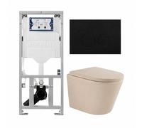 QeramiQ Dely Pack WC - 36,3x51,7cm - à fond creux - sans bride - réservoir encastré Geberit UP320 - abattant WC softclose 35 mm - plaque de commande en métal noir mat - boutons ronds - beige mat SW100