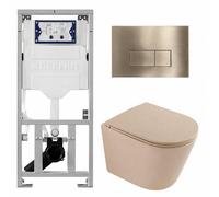 QeramiQ Dely Pack WC - 36.3x51.7cm - à fond creux - sans bride - réservoir encastré Geberit UP320 - abattant WC à fermeture douce - plaque de déclenchement en laiton brossé - boutons rectangulaires - 