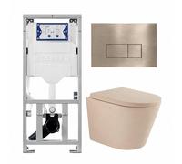 QeramiQ Dely Pack WC - 36,3x51,7cm - à fond creux - sans bride - réservoir encastré Geberit UP320 - abattant WC softclose 35 mm - plaque de déclenchement en laiton brossé - boutons rectangulaires - be