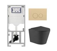 QeramiQ Dely Pack WC - 36.3x51.7cm - à fond creux - sans bride - réservoir encastré Geberit UP320 - abattant WC à fermeture douce - plaque de déclenchement beige - boutons ronds - noir mat SW1026253/0