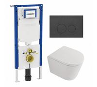 QeramiQ Dely Pack WC - 36,3x51,7cm - à fond creux - sans bride - réservoir encastré Geberit UP720 - abattant WC à fermeture douce - plaque de commande en plastique noir mat - boutons rectangulaires -