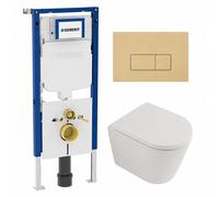 QeramiQ Dely Pack WC - 36,3x51,7cm - à fond creux - sans bride - réservoir encastré Geberit UP720 - abattant WC à fermeture douce - plaque de commande gunmetal - boutons rectangulaires - beige mat SW1