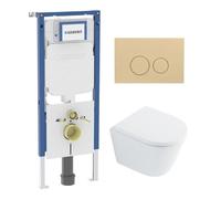 QeramiQ Dely Pack WC - 36.3x51.7cm - à fond creux - sans bride - réservoir encastré Geberit UP720 - abattant WC à fermeture douce - plaque de déclenchement en laiton brossé - boutons ronds - beige mat