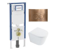 QeramiQ Dely Pack WC - 36,3x51,7cm - à fond creux - sans bride - réservoir encastré Geberit UP720 - abattant WC softclose 35 mm - plaque de déclenchement blanche mate - boutons ronds - beige mat SW102