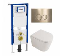QeramiQ Dely Pack WC - 36,3x51,7cm - à fond creux - sans bride - réservoir encastré Geberit UP720 - abattant WC à fermeture douce - plaque de déclenchement en métal noir mat - boutons rectangulaires -