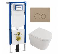 QeramiQ Dely Pack WC - 36,3x51,7cm - à fond creux - sans bride - réservoir encastré Geberit UP720 - abattant WC à fermeture douce - plan de déclenchement blanc mat - boutons rectangulaires - beige mat