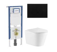 QeramiQ Dely Pack WC - 36.3x51.7cm - à fond creux - sans bride - réservoir encastré Geberit UP720 - abattant WC softclose 35 mm - plaque de déclenchement en laiton brossé - boutons ronds - noir mat SW
