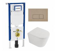 QeramiQ Dely Pack WC - 36,3x51,7cm - à fond creux - sans bride - réservoir encastré Geberit UP720 - abattant WC à fermeture douce - plaque de commande en plastique noir mat - boutons ronds - beige mat