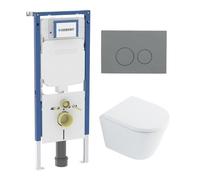 QeramiQ Dely Pack WC - 36,3x51,7cm - à fond creux - sans bride - réservoir encastré Geberit UP720 - abattant WC à fermeture douce - plaque de déclenchement en laiton brossé - boutons rectangulaires -