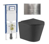 QeramiQ Dely Pack WC - 36.3x51.7cm - à fond creux - sans bride - réservoir encastré Geberit UP720 - abattant WC softclose 35 mm - plaque de déclenchement en laiton brossé - boutons ronds - blanc mat S