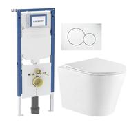 QeramiQ Dely Pack WC - 36.3x51.7cm - à fond creux - sans bride - réservoir encastré Geberit UP720 - abattant WC softclose 35 mm - plaque de déclenchement en laiton brossé - boutons ronds - blanc brill