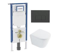 QeramiQ Dely Pack WC - 36,3x51,7cm - à fond creux - sans bride - réservoir encastré Geberit UP720 - abattant WC à fermeture douce - plaque de déclenchement gris clair - boutons ronds - beige mat SW102