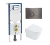 QeramiQ Dely Pack WC - 36.3x51.7cm - à fond creux - sans bride - réservoir encastré Geberit UP720 - abattant WC softclose 35 mm - plaque de commande en métal noir mat - boutons ronds - beige mat SW102
