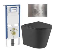 QeramiQ Dely Pack WC - 36,3x51,7cm - à fond creux - sans bride - réservoir encastré Geberit UP720 - abattant WC softclose 35 mm - plaque de déclenchement en laiton brossé - boutons rectangulaires - bl