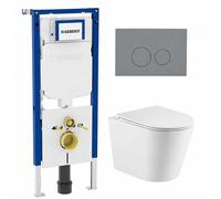 QeramiQ Dely Pack WC - 36,3x51,7cm - à fond creux - sans bride - réservoir encastré Geberit UP720 - abattant WC softclose 35mm - plaque de déclenchement gris clair - boutons rectangulaires - beige mat
