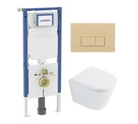 QeramiQ Dely Pack WC - 36,3x51,7cm - à fond creux - sans bride - réservoir encastré Geberit UP720 - abattant WC à fermeture douce - plaque de déclenchement blanche brillante - boutons rectangulaires -