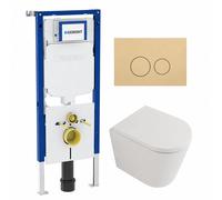 QeramiQ Dely Pack WC - 36,3x51,7cm - à fond creux - sans bride - réservoir encastré Geberit UP720 - abattant WC à fermeture douce - plaque de commande gunmetal - boutons ronds - beige mat SW1026254/SW