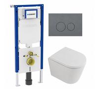 QeramiQ Dely Pack WC - 36,3x51,7cm - à fond creux - sans bride - réservoir encastré Geberit UP720 - abattant WC à fermeture douce - plaque de commande en cuivre - boutons rectangulaires - beige mat SW
