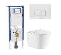 QeramiQ Dely Pack WC - 36,3x51,7cm - à fond creux - sans bride - réservoir encastré Geberit UP720 - abattant WC softclose 35 mm - plaque de déclenchement en laiton brossé - boutons rectangulaires - no