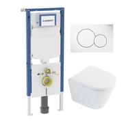 QeramiQ Dely Pack WC - 36,3x51,7cm - à fond creux - sans bride - réservoir encastré Geberit UP720 - abattant WC softclose 35 mm - plaque de déclenchement blanche brillante - boutons ronds - beige mat
