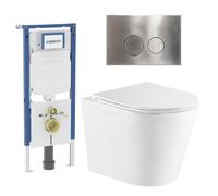 QeramiQ Dely Pack WC - 36,3x51,7cm - à fond creux - sans bride - réservoir encastré Geberit UP720 - abattant WC softclose 35 mm - plaque de commande en métal noir mat - boutons ronds - blanc mat SW115